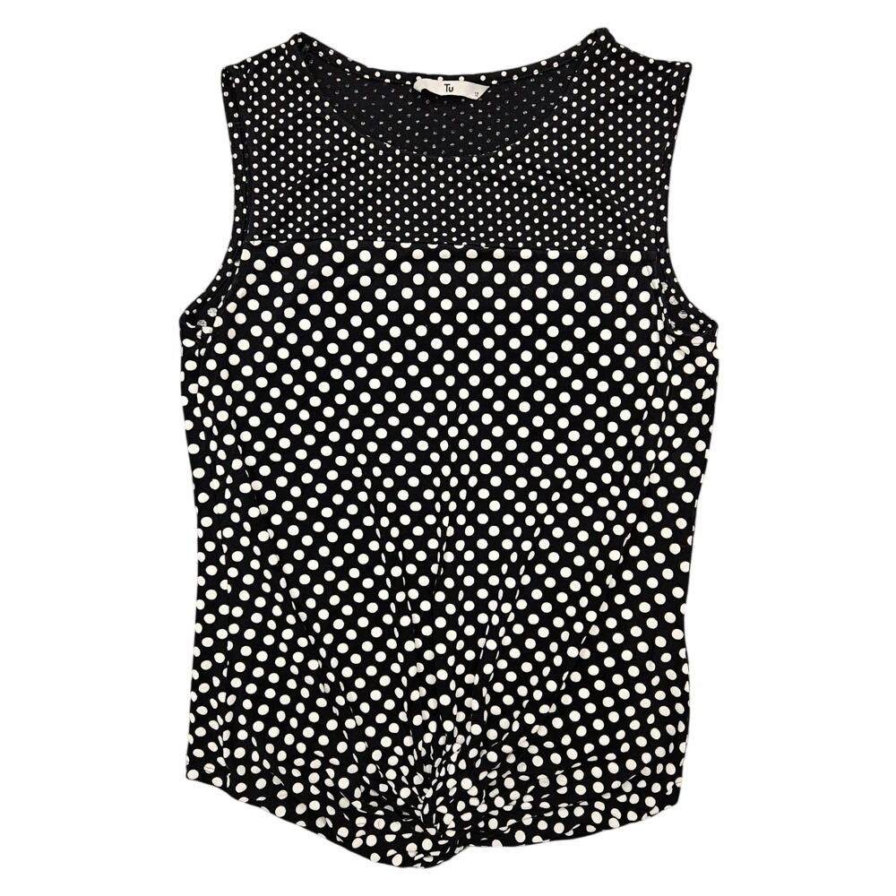 Tu Womens Black White Polka Dot Knot Front Sleeveless Jersey Top Size 12